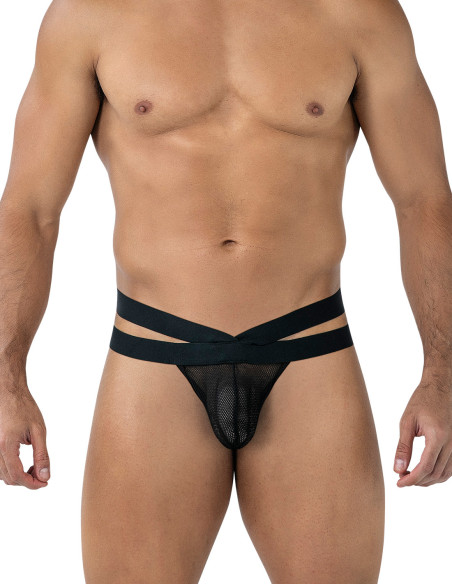 Thong Black Mesh Crossed (Negro)