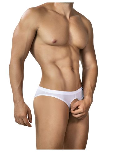 R4VAGE by C4M Zero Pouch Brief – Slip Homme Minimaliste Ouvert à l’Avant Sans Poche – Blanc Transparent