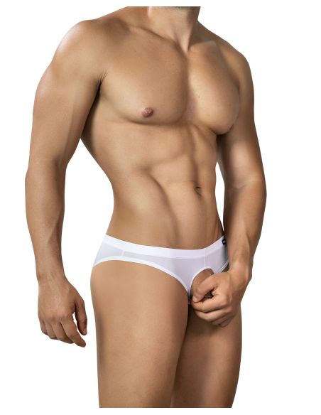 R4VAGE by C4M Zero Pouch Brief – Slip Homme Minimaliste Ouvert à l’Avant Sans Poche – Blanc Transparent