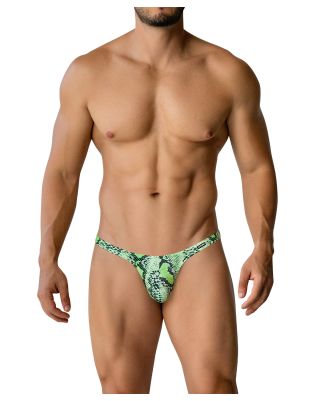 R4VAGE by C4M Python Instinct Thong – String Homme Imprimé Serpent Coupe Minimaliste – Vert