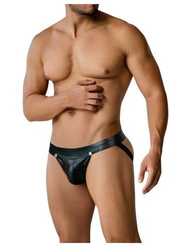R4VAGE by C4M Reveal Jockstrap – Jockstrap Homme Effet Cuir avec Poche Amovible – Noir