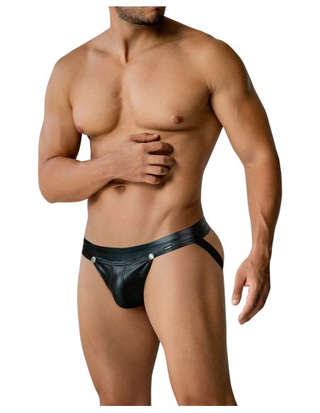 R4VAGE by C4M Reveal Jockstrap – Jockstrap Homme Effet Cuir avec Poche Amovible – Noir